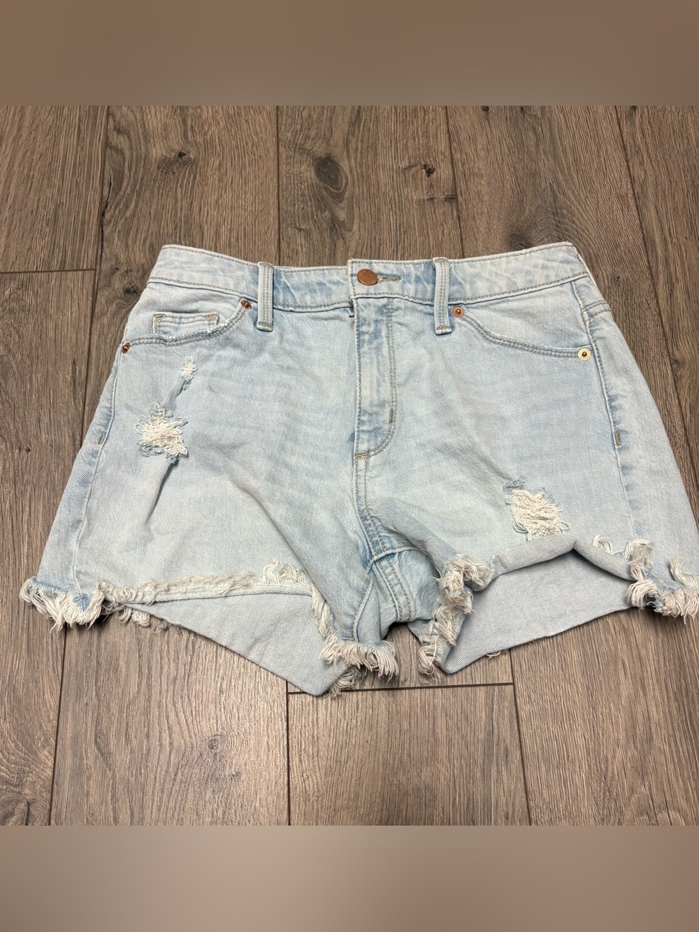 Light wash denim shorts cutoff distressed